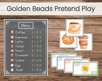 Montessori Golden Beads Coffee Shop Math Play Set, Place Value Game