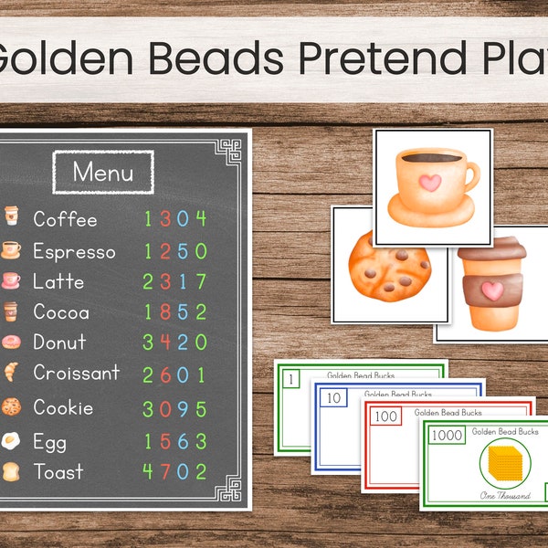 Montessori Golden Beads Coffee Shop Math Play Set, Place Value Game