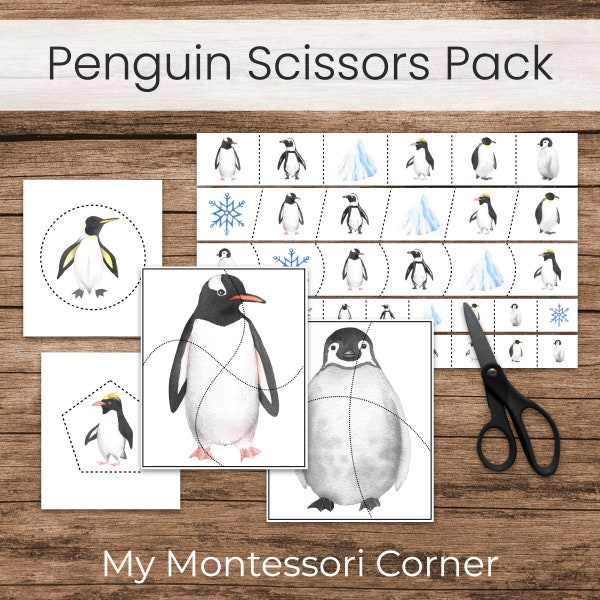Penguin Scissor Strips and Cutting Practice (Montessori Fine Motor Preschool Printable)