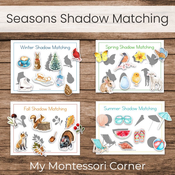 Seasons of the Year Shadow Matching and Sorting Mats (Preschool Learning Binder Printable)