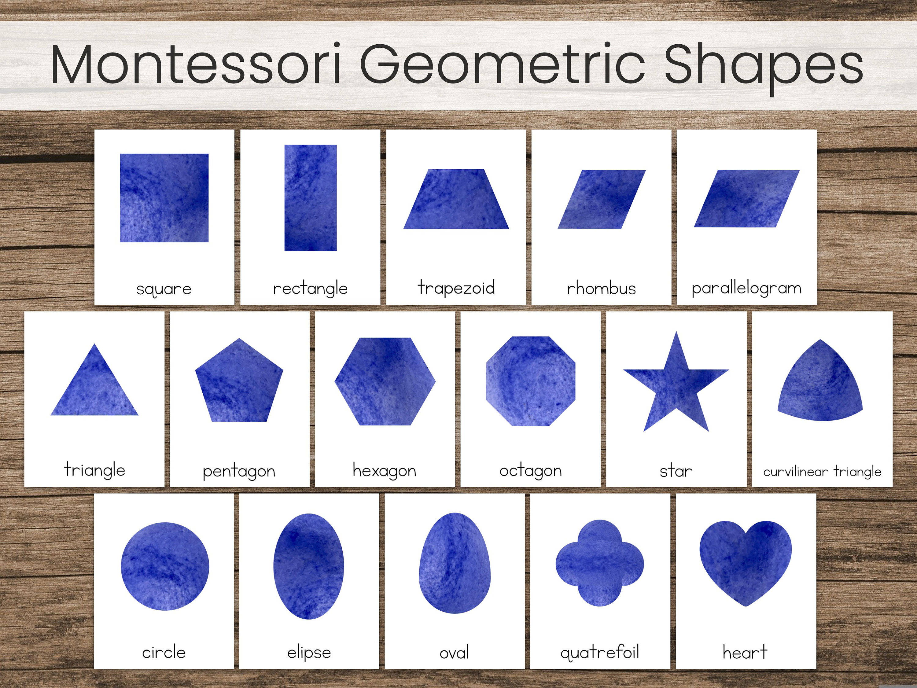 Montessori Geometric Shapes 3 Part Cards And Control Chart Etsy