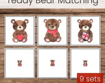 Teddy Bear Matching Cards Large to Small, Preschool Memory Game Printable