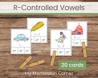 R-Controlled Vowels Clip Cards (Montessori Green Series Reading and Phonics Activity)