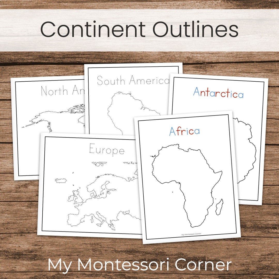 Continents Tracing Worksheets and Art Template Outlines, Montessori