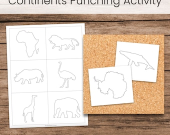 Animals of the Continents Punching or Tracing Activity (Montessori Fine Motor Printable)