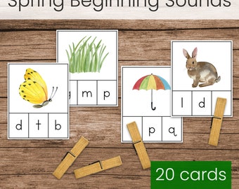 Tarjetas con clips de sonidos del comienzo de la primavera (Fonética preescolar Montessori imprimible)