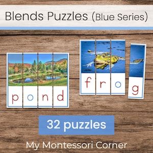 Rompecabezas de imágenes y palabras: combinaciones de consonantes (Serie Montessori Blue imprimible)