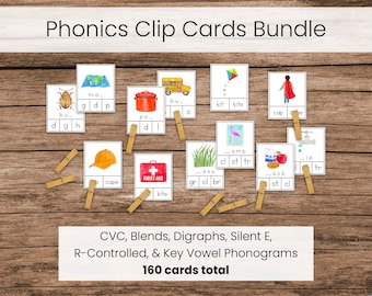 Montessori Phonics Clip Cards Bundle (Pink, Blue and Green Series Printable Materials)