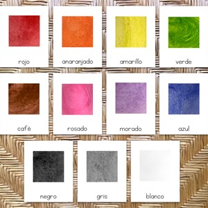 Tarjetas Montessori de 3 Partes de Colores ESPAÑOLES, Acuarela