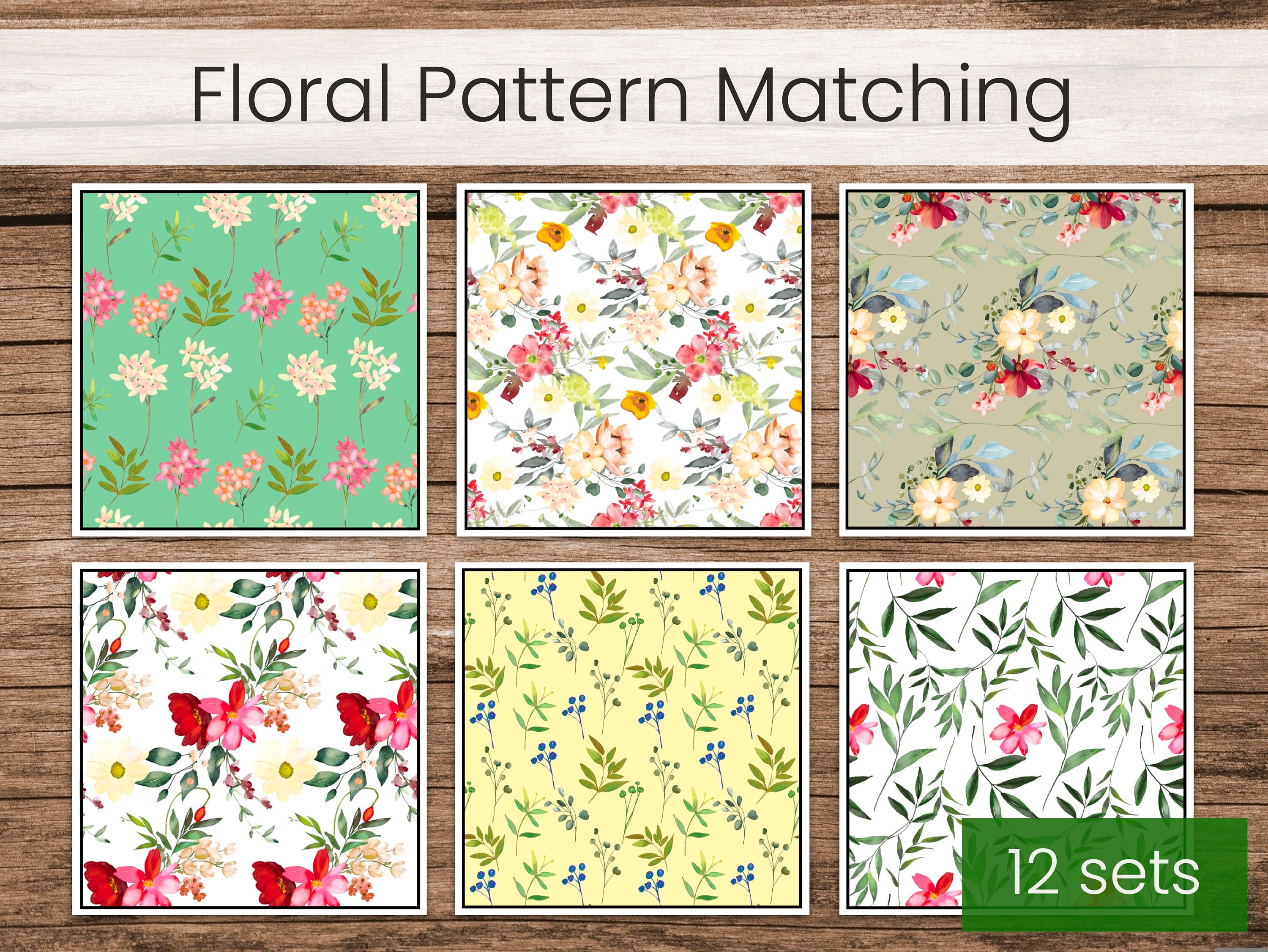 Flower Patterns Matching Cards and Memory Game preschool Printable - Etsy