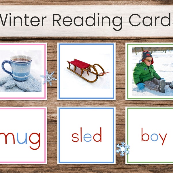 Winter Montessori Reading Cards (Pink, Blue, and Green Series)