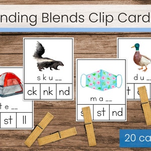 Cartões de clipe de misturas de consoantes finais (linguagem Montessori Blue Series para impressão)