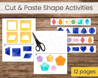 Montessori Cut and Paste Shape Worksheets and Activities (Preschool Fine Motor Printables)