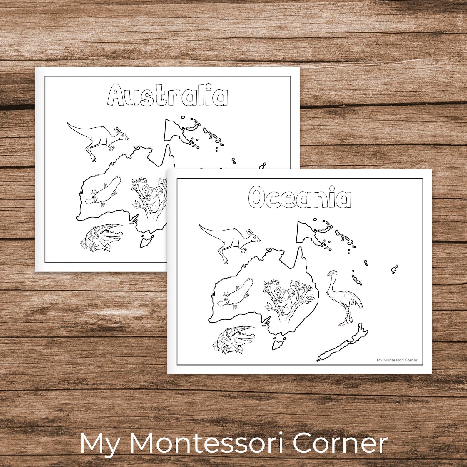 Animals of the Continents Coloring Pages montessori Preschool Etsy