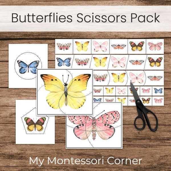 Butterfly Scissors Strips and Puzzles (Preschool Fine Motor Cutting Practice)