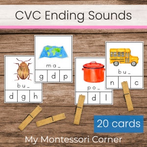 CVC エンディングサウンド クリップカード (モンテッソーリ ピンク シリーズ言語アクティビティ)