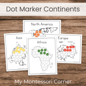 Welt Kontinente Dot Marker Arbeitsblätter (Montessori Geographie druckbar)