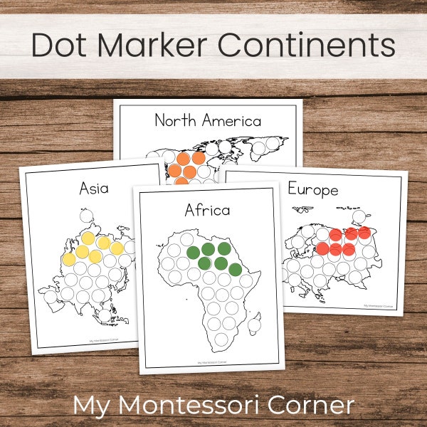 World Continents Dot Marker Worksheets (Montessori Geography Printable)