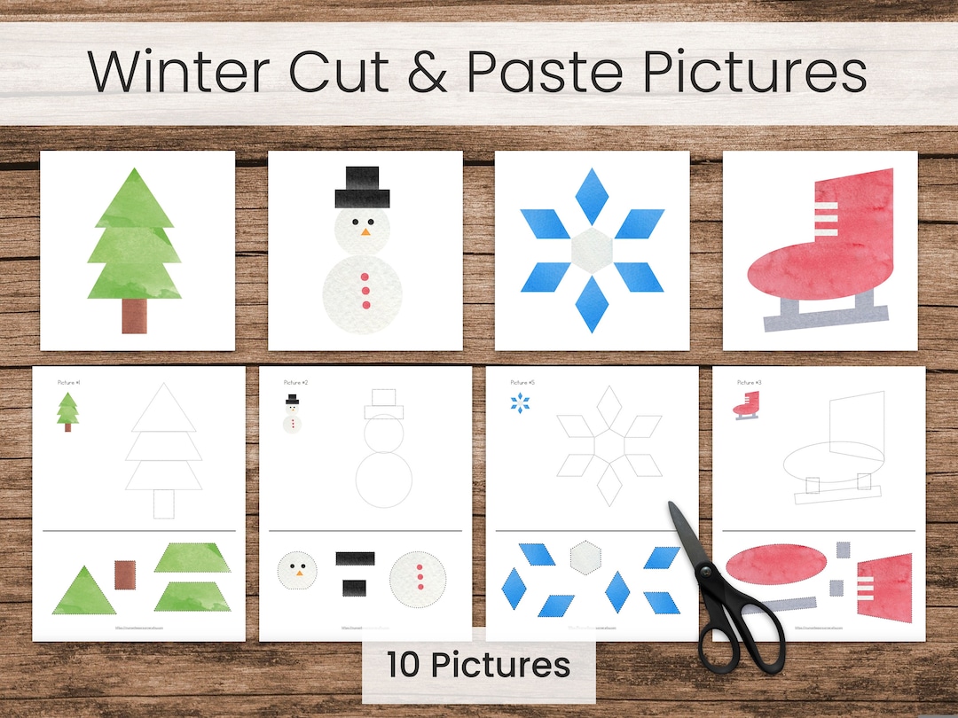 Winter Cut and Paste Scissors Practice Geometric Shapes Worksheets Etsy