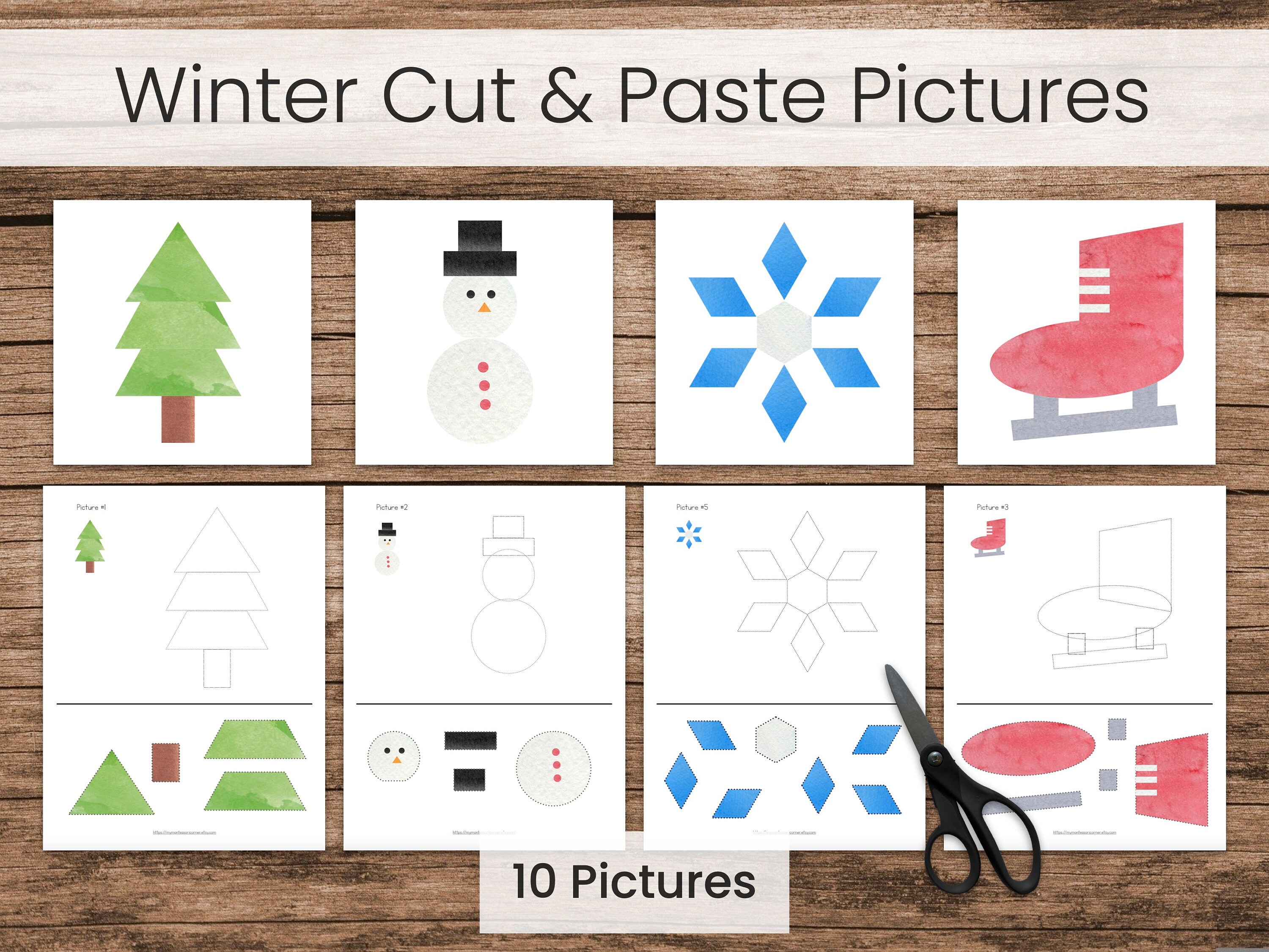 Winter Cut and Paste Scissors Practice Geometric Shapes Worksheets Etsy