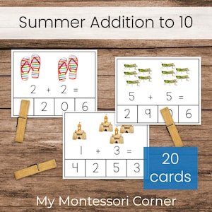 Zomertoevoeging binnen 10 clipkaarten (Montessori Preschool Math afdrukbaar)