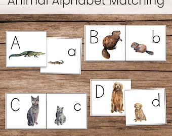 Uppercase-Lowercase Alphabet Matching Cards, Mother and Baby Animals (Montessori Preschool Printable)