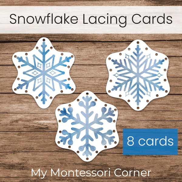 Winter Lacing Cards, Snowflakes (Printable Preschool Fine Motor Activity)