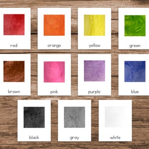Tarjetas Montessori Colores 3 Partes, Acuarela