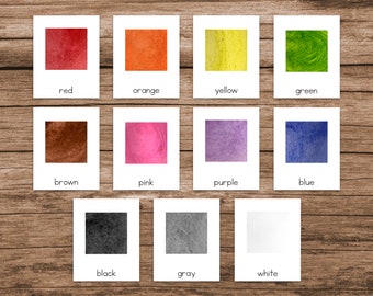 Montessori Colors 3 Part Cards, Watercolor