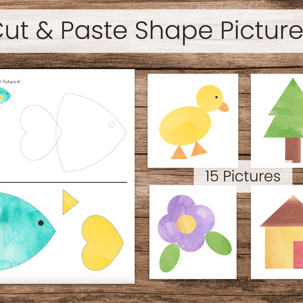 Scissors Skills Cut and Paste Activity: Watercolor Shapes Pictures