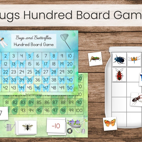 Montessori Hundred Board Math Game: Bugs and Butterflies (Printable)