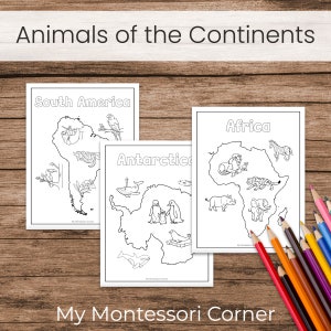 Tiere der Kontinente Malvorlagen (Montessori Vorschule Geographie Printable)
