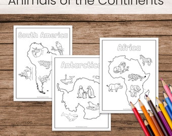 Disegni da colorare di animali dei continenti (geografia prescolare Montessori stampabile)