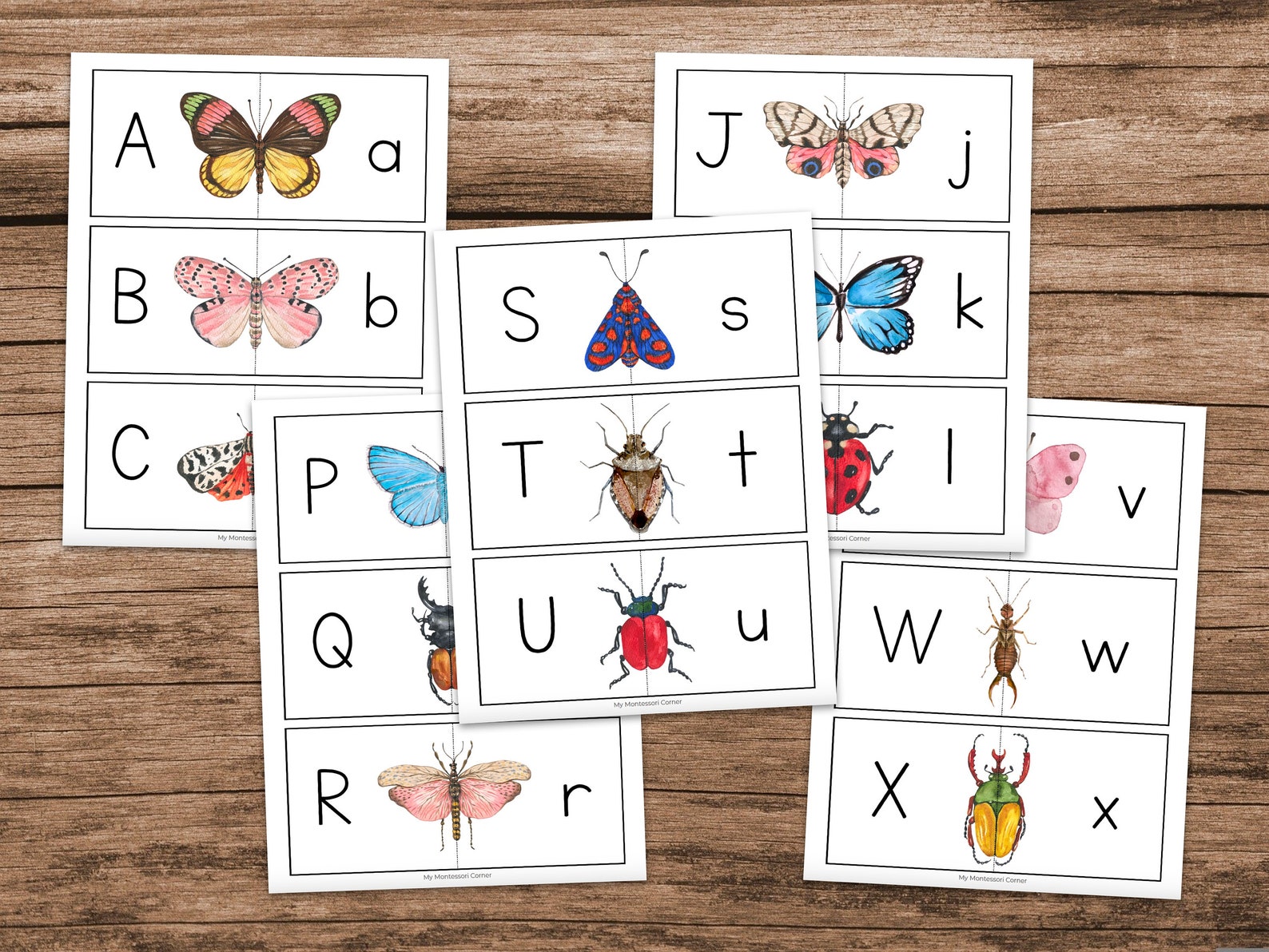 Insect Alphabet Uppercase Lowercase Matching Puzzle Cards, Preschool