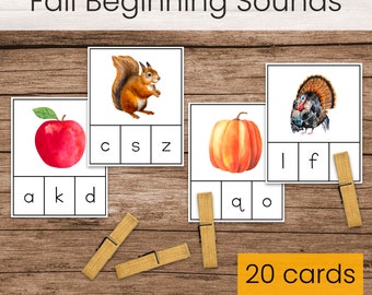 Fall Beginning Sounds Clip Cards (Montessori Preschool Phonics Printable)