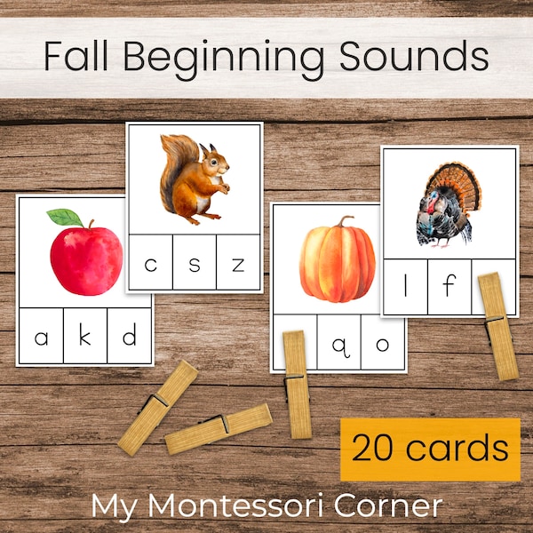 Fall Beginning Sounds Clip Cards (Montessori Preschool Phonics Printable)