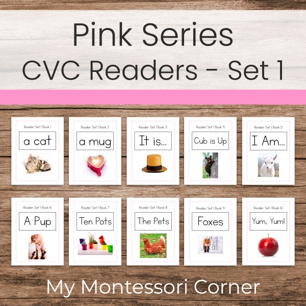 Montessori Pink Series Readers (CVC Decodable Reading Books)