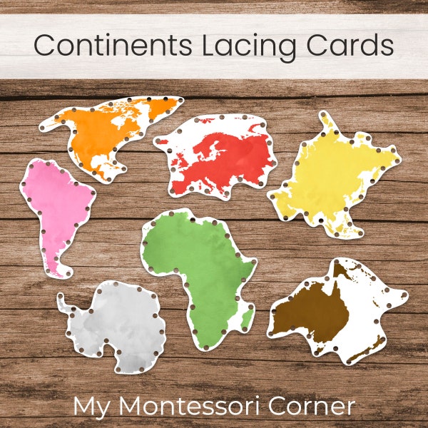 Montessori Continents Lacing Cards (Preschool Fine Motor Printable)