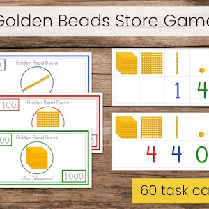 Tarjetas de tareas Golden Beads y Play Store (un juego de extensión de matemáticas Montessori)