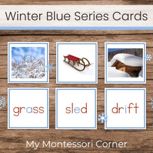 Karty do czytania Winter Montessori Blue Series (dopasowywanie obrazków i słów do wydruku)