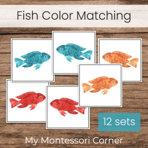 Sommer Ozean Fische Farbabstimmungskarten, Montessori Vorschule und Kleinkind druckbare Aktivität