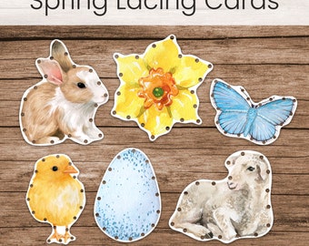 Spring Lacing Cards, Watercolor Nature (Printable Preschool Fine Motor Activity)