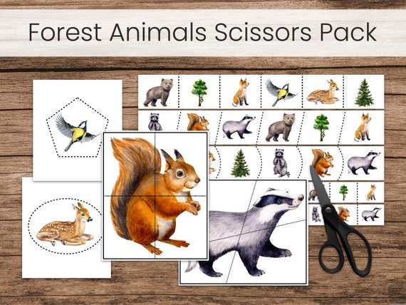 Forest Animals Scissors Strips and Cutting Practice (Montessori Fine Motor Printable)
