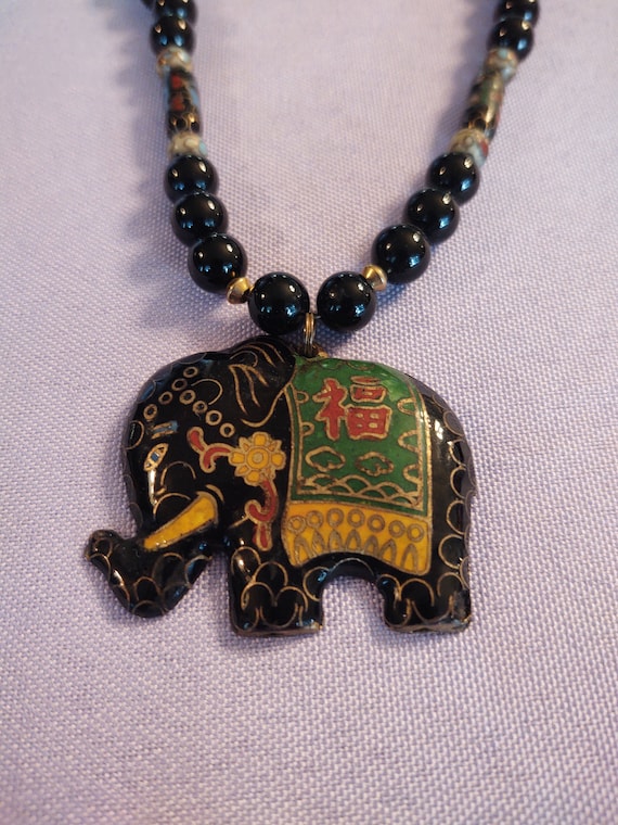 Glass Bead Elephant Pendant Necklace - image 2