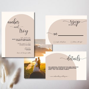 Minimalist Boho Wedding Invitation Template, Editable Terracotta Floral Wedding Invite, Arch Boho wedding Invitation Template