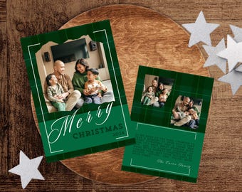 5x7 Green Plaid Photo Christmas Card Template (Digital Download)