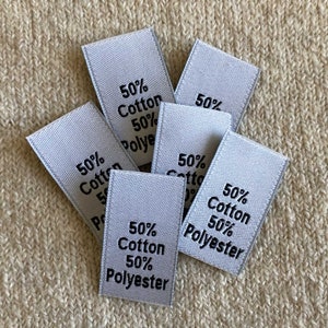 Woven Damask (50/50 Cotton / Polyester) Clothing Fabric Content Label - White w/black text