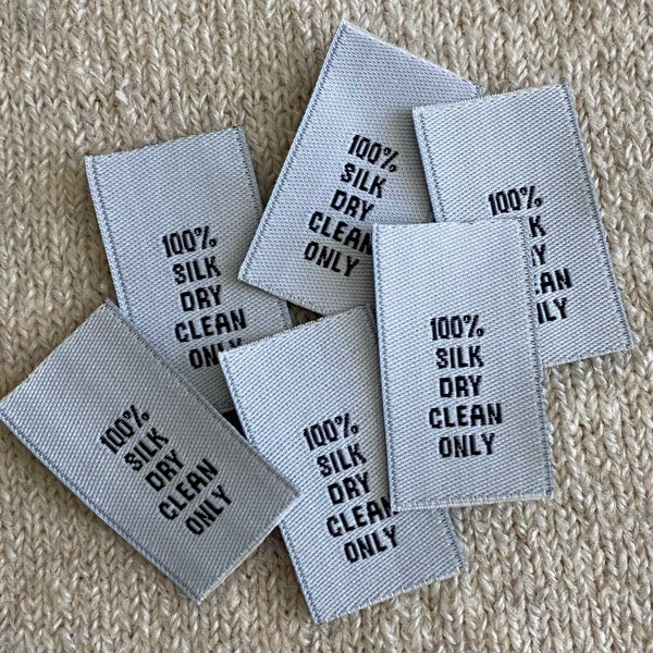 Woven Damask (100% Silk Dry Clean Only) Care Label - White w/black text