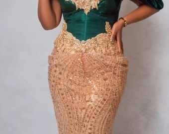 African Detailed beaded corset Dress, African Style Dress, Traditional gown ,African wedding Guest Dress, Birthday dress, Owanbe dress 2024