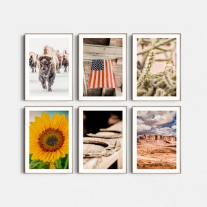 Western Set of 6 Digital Prints, Nature Gallery Wall Set, Buffalo Large Wall Art, Southwestern Photography